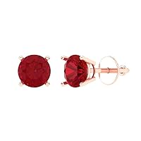 0.9ct Round Cut Solitaire Simulated Red Ruby Unisex Pair of Stud Earrings 14k Rose Gold Screw Back conflict free Jewelry