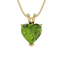Clara Pucci 2.0 ct Heart Cut Genuine Natural Green Peridot Solitaire Pendant Necklace With 18