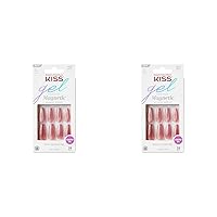 KISS Gel Fantasy Press On Nails, Nail glue included, West Coast', Medium Pink, Long Size, Coffin Shape, Includes 28 Nails, 2g glue, 1 Manicure Stick, 1 Mini File (Pack of 2)