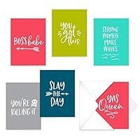 Canopy Street Female Empowerment Note Cards / 12 Everyday Feminist Boss Babe Encouragement Cards / 6 Feminine Positive Affirmation Designs / 4 5/8