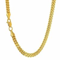14k REAL Yellow Gold 3.2mm, 3.9mm, 4.4mm, OR 6.4mm Shiny Diamond-Cut Square Franco Chain Necklace for Pendants and Charms with Lobster-Claw Clasp (8.75