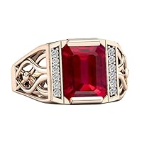 3 CT Vintage Ruby Engagement Ring Antique Men Wedding Ring Emerald Cut Red Gemstone Wedding Ring 14k Gold Ruby Ring For Men Statement Ring