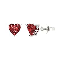 1.1ct Heart Cut Solitaire Fine Jewelry Natural Crimson Deep dark Red Garnet pair of Stud Earrings 14k White Gold Push Back
