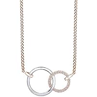 Created Round Cut White Diamond 925 Sterling Silver 14K Two-Tone Gold Over Diamond Two Inter-Locked Circles Pendant Necklace for Women's & Girl's