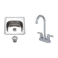 Houzer Stainless Steel Hospitality Bar Prep Sink + Kingston Brass NuvoFusion Centerset Bar Faucet
