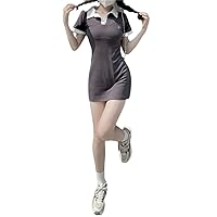 Women's French Polo Collar Short-Sleeved Dress Summer Korean Slim Short Skirt Golf Dress