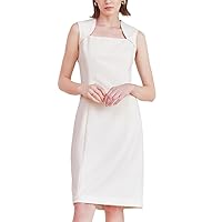 Washable 100% Merino Wool Formal Dresses Off White Shoulder Strap Sleeveless Midi Slim Dress for Wedding Guest Party