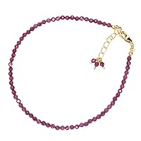 Natural Ruby 2-2.5mm Round Shape Faceted Cut Gemstone Beads 7 Inch Adjustable Gold Plated Clasp Bracelet For Men, Women. Natural Gemstone Link Bracelet. | Lcbr_05365