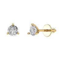 Clara Pucci 0.50 ct Round Cut Conflict Free Solitaire Genuine Moissanite 3 prong Stud Martini Earrings 14k Yellow Gold Screw Back