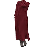 Akivide Women's Fleece Pullover Sweatshirt Dress Casual Loose Crewneck Long Sleeve Maxi Dresses with Pockets