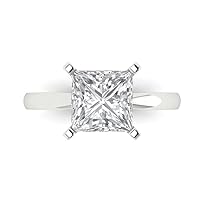 Clara Pucci 2.95ct Princess Cut Solitaire Genuine Lab Created White Sapphire 4-Prong Classic Statement Ring 14k White Gold for Women