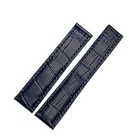 Genuine Cowhide Watch Band for TAG Heuer Carrera Lincoln 19mm 20mm 22mm Black Brown Folding Buckle Watch Strap Men (Color : Blue-No Buckle, Size : 19mm)