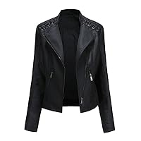 Women's String Quilted Shoulder Oblique Zip Moto Pu Leather Biker Jacket 12 Color
