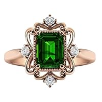 5 CT Unique Green Tsavorite Garnet Engagement Ring Emerald Cut Tsavorite Garnet Art Deco Bridal Promise Ring 10k Gold Green Gemstone Wedding Ring