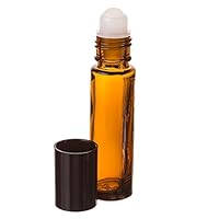 144 Essential Oil, Aromatherapy - Amber Glass Bottle with Roll On Applicator and Black Cap - 10 ml - Grand Parfums Package of 144 Bulk Lot Wholesale