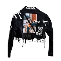 Know Your Power – Women’s Ripped Puff Sleeve Denim Crop Top Long-Sleeve Cropped Jean Jacket (M-L)