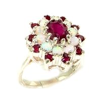 925 Sterling Silver Real Genuine Ruby and Opal Womens Band Ring