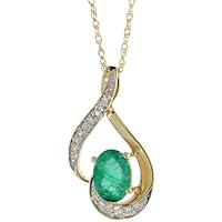 14k Yellow Gold Natural Emerald Necklace 1.24 ct 7x5 Oval, 0.07 ct Diamond 18 inch