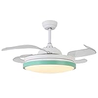 Retractable Ceiling Fans with Light and Remote,with Retractable Blades, Silent Motor,3 Light Color Change, 4 Timing Options,for Living Room,Kitchen,Dining Room,Bedroom,Green,36inch