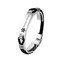 Engravable Medical Alert ID Allergy Awareness Namplate Silicone Bracelet Bangle for Women Men Personalized Medic Conditions Identification Wristband Unisex Meds Jewelry SOS, 8.26 Inch