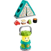 Bundle of Fisher-Price Shape Sorter S’More Shapes Camping Tent + Fisher-Price Laugh & Learn Baby Learning Toy, Camping Fun Lantern, Pretend Camping Gear with Lights & Music
