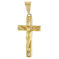 0.5-1 inch (15-26mm) tall Genuine 14K Yellow Gold Cubic Zirconia Crucifix Pendant Necklace for Women & Men Beaded Edges Available or without Chain