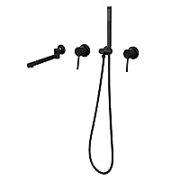 Luxury Shower Set, Wall Mounted Brass Shower Taps Double Handle Tub Taps with Bathtub Faucets and Handheld Shower,Black