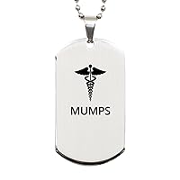 Medical Silver Dog Tag, Mumps Awareness, Medical Symbol, SOS Emergency Health Life Alert ID Engraved Stainless Steel Chain Necklace For Men Women Kids