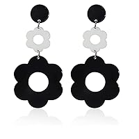 Acrylic Flower Earrings Double Daisy Drop Dangle Earrings For Women Girls Y2k Resin Floral Earrings 60/70s Yellow White Black Flowers Earrings
