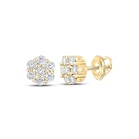 10K Yellow Gold Mens Diamond Flower Cluster Earrings 1/4 Ctw.