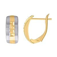 10k Two tone Gold Womens Greek Key Sparkle Cut Hoop Earrings Jewelry for Women