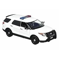 2015 Police Interceptor Utility White with Flashing Light Bar and Front and Rear Lights and 2 Sounds 1/24 Diecast Model Car by Motormax 79535