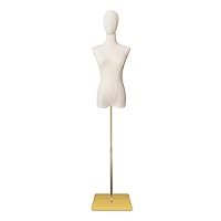 Female Mannequin Torso Dress Forms for Sewing Manicanequin Body Gold Metal Stand Detachable Head for Clothing Dress Jewelry Display, No Hands