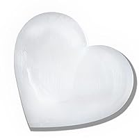 Selenite Crystal Heart Shape Palm Stone, Calming Quality Crystal for Anxiety Relief & Meditation - Natural Body Chakra Worry Stone – 10cm, White