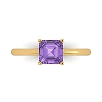 1.05 ct Asscher Cut Solitaire Genuine Simulated Alexandrite 4-Prong Stunning Classic Statement Ring 14k Yellow Gold for Women