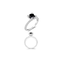 4.32 Cts Black & White Diamond Carrie Bradshaw Like Engagement Ring in 14K White Gold