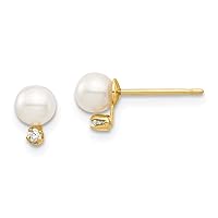 14k Gold Madi K 4 5mm White Round Fw Cultured Pearls CZ Cubic Zirconia Simulated Diamond Post Earrings Measures 6.17x4.48mm Jewelry for Women