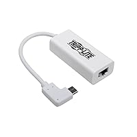 Tripp Lite Right Angle USB C to Ethernet Adapter, Thunderbolt 3 to Ethernet Adapter, Gigabit Ethernet Adapter, USB 3.1 Gen 1, 10/100/1000 Mbps, White (U436-06N-GBW-RA)