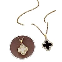 Stainless Steel Double Pendant Clover Necklace with Cubic Zirconia Beads Necklace for Women- Gold Plated- 16 inches to 18 inches Adjustible Chain- a Touch of Glamour. The necklace is perfect for everyday wear or special occasions.