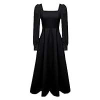 NP Black Dress Women's Waist Thin Square Collar Sleeve Little