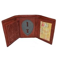 Leatherboss Police Shield Shape Badge Holder Trifold Wallet - Brown