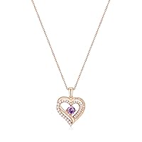 Forever Love Heart Pendant Necklaces for Women 925 Sterling Silver with Birthstone Swarovski Crystal, Birthday,Anniversary,Party,Jewelry Gift for Mom Women Girls(Feb.-Rose Gold)