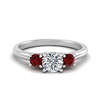 Choose Your Gemstone Classic Three Stone Ring Sterling Silver Round Shape 3 Stone Engagement Rings Affordable for Your Girlfriend, Wife, Partner Wedding US Size 4 to 12