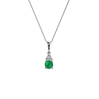 Emerald & Natural Diamond 0.25 ctw Women Pendant 14K White Gold. Included 18 inches Gold Chain.