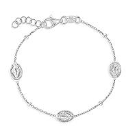 925 Sterling Silver Miraculous Virgin Mary Medallion Chain Link Bracelet For Young Girls & Preteens 6
