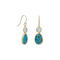 14k Gold Plated 925 Sterling Silver Simulated Turquoise and Sky Blue Topaz Earrings French Wire Jewelry for Women