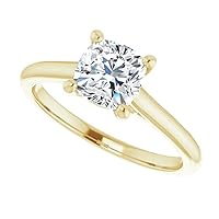 925 Silver,10K/14K/18K Solid Yellow Gold Handmade Engagement Ring 1.0 CT Cushion Cut Moissanite Diamond Solitaire Wedding/Gorgeous Gift for Women/Her Bridal Ring