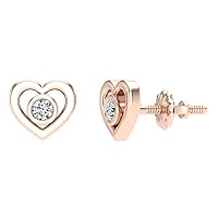 Love Heart Earrings for Girls-Women Real Diamond Studs Gift Box Authenticity Cards 10K Solid Gold 0.1 ct Glitz Design