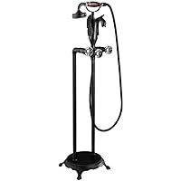 Bathroom Floor Stand Faucet Telephone Type Swan Bath Shower Mixer Brass Shower Set Luxury Bathtub Tap-Black