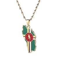 Dominica Map Flag Pendant Chain Necklaces Stainless Steel Jewelry